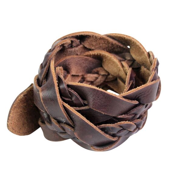 Abercrombie BRAIDED BROWN REAL LEATHER 1 3/8"Wd CASUAL WOMEN'S BELT Sz L/XL (C75 - Picture 4 of 14